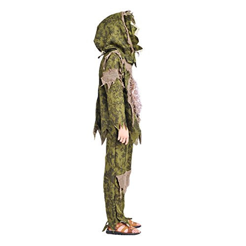 Wanna Party Halloween Monster Novelty Clothing Cosplay Jumpsuit Costume Outfit /Green Swamp Zombie Costume For Boys Age 7-9 years