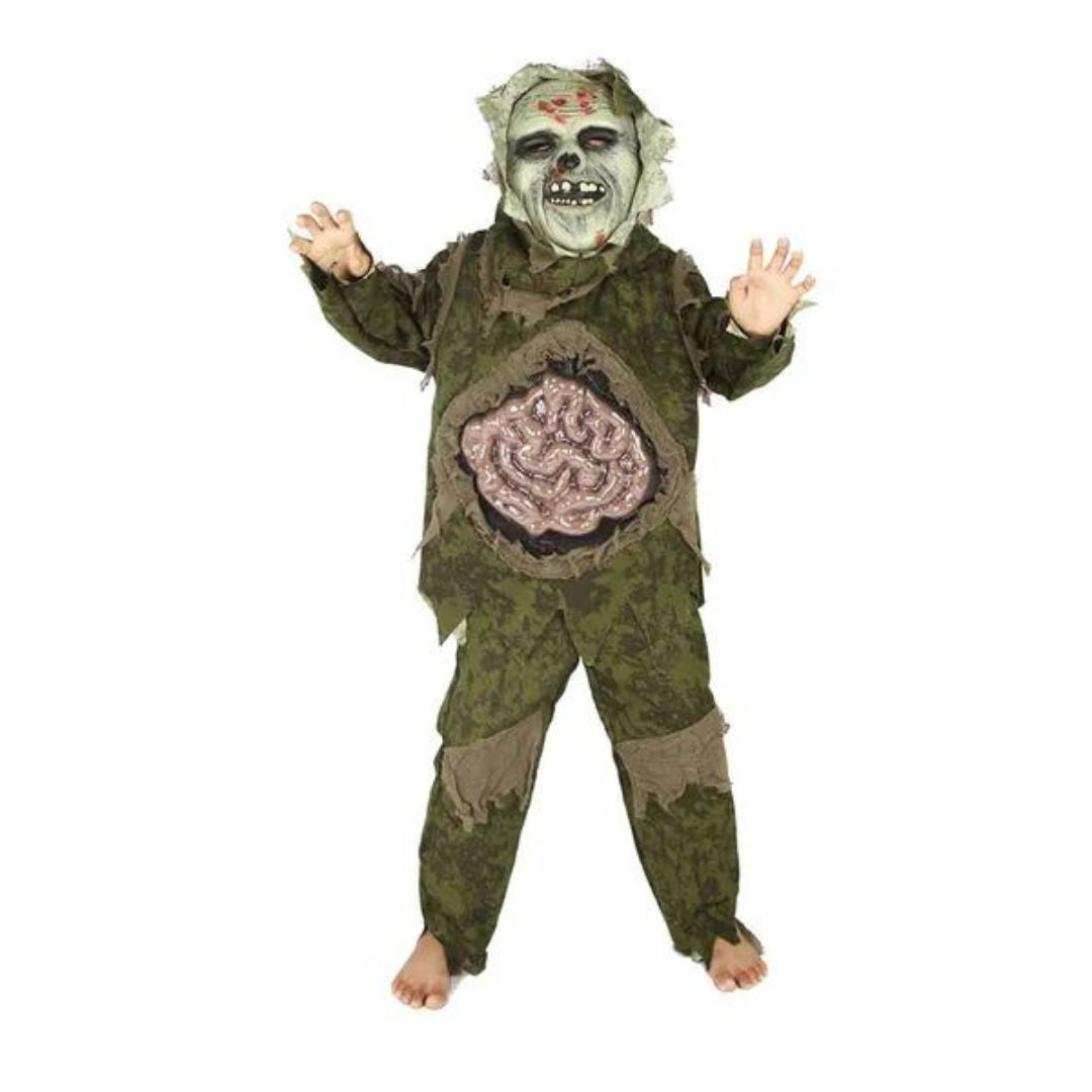 Wanna Party Halloween Monster Novelty Clothing Cosplay Jumpsuit Costume Outfit /Green Swamp Zombie Costume For Boys Age 7-9 years