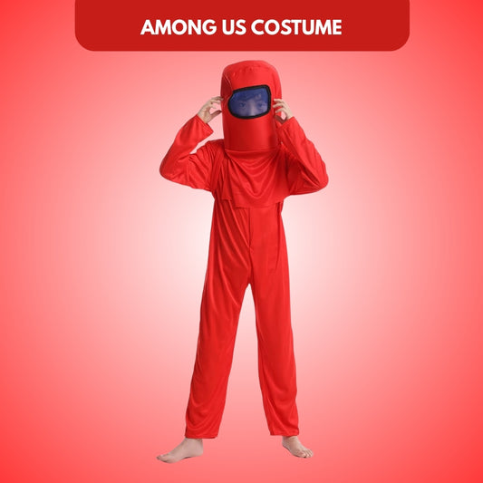AmongUs Space Red Jumpsuit Costume W/ Space Mask & Bag