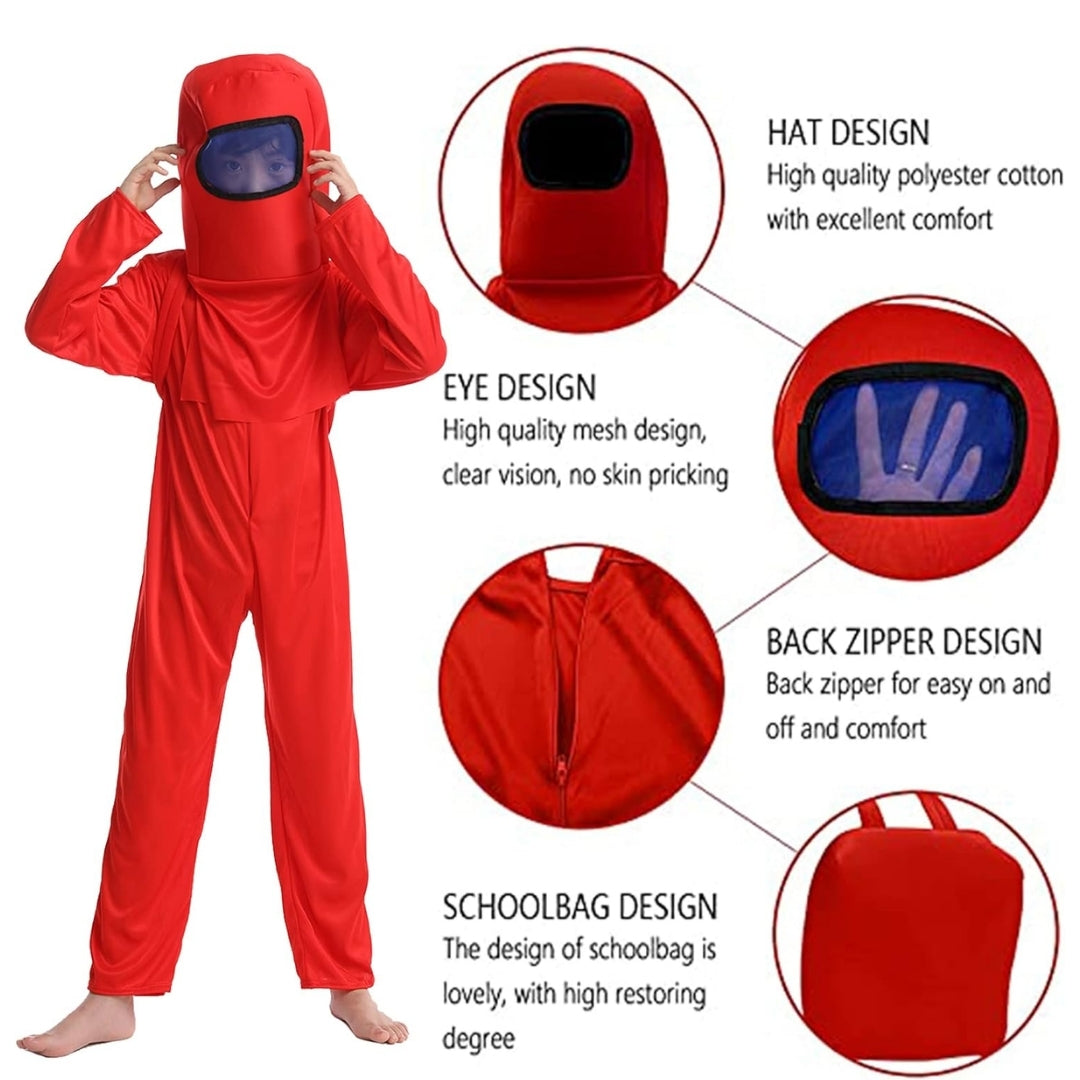 AmongUs Space Red Jumpsuit Costume W/ Space Mask & Bag