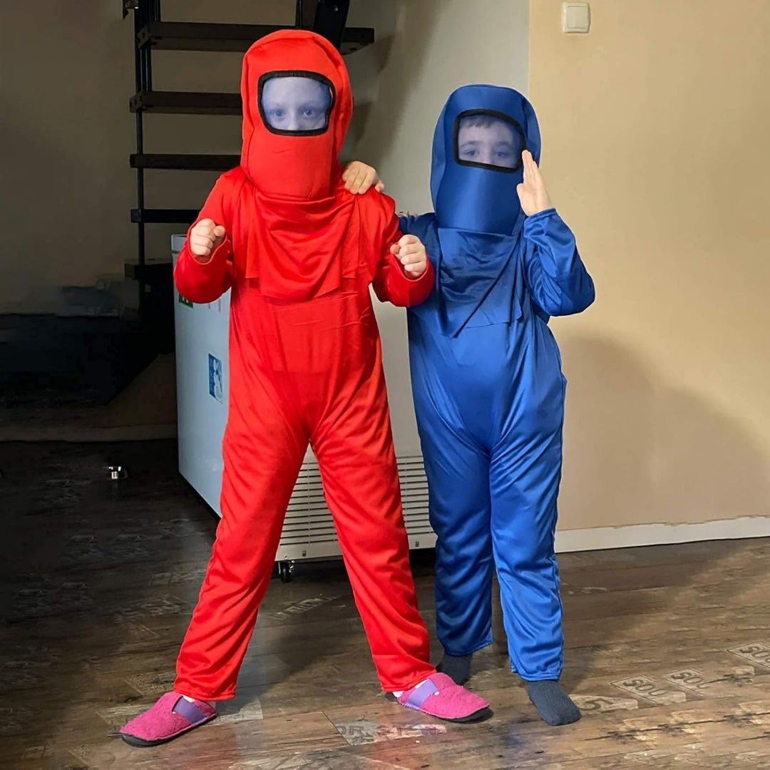 AmongUs Space Red Jumpsuit Costumes W/ Space Mask & Bag
