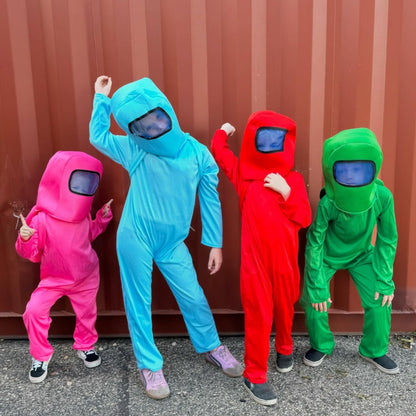 AmongUs Space Red Jumpsuit Costumes W/ Space Mask & Bag