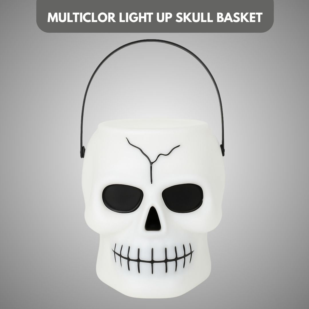 White Light Up Skull Basket for Halloween/ Theme Party Decor - 1PC