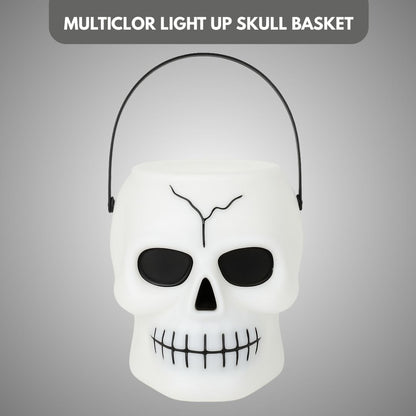 White Light Up Skull Basket for Halloween/ Theme Party Decor - 1PC