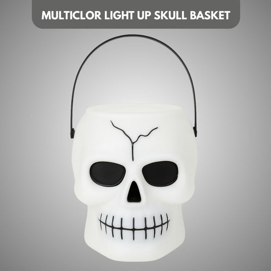 White Light Up Skull Basket for Halloween/ Theme Party Decor - 1PC