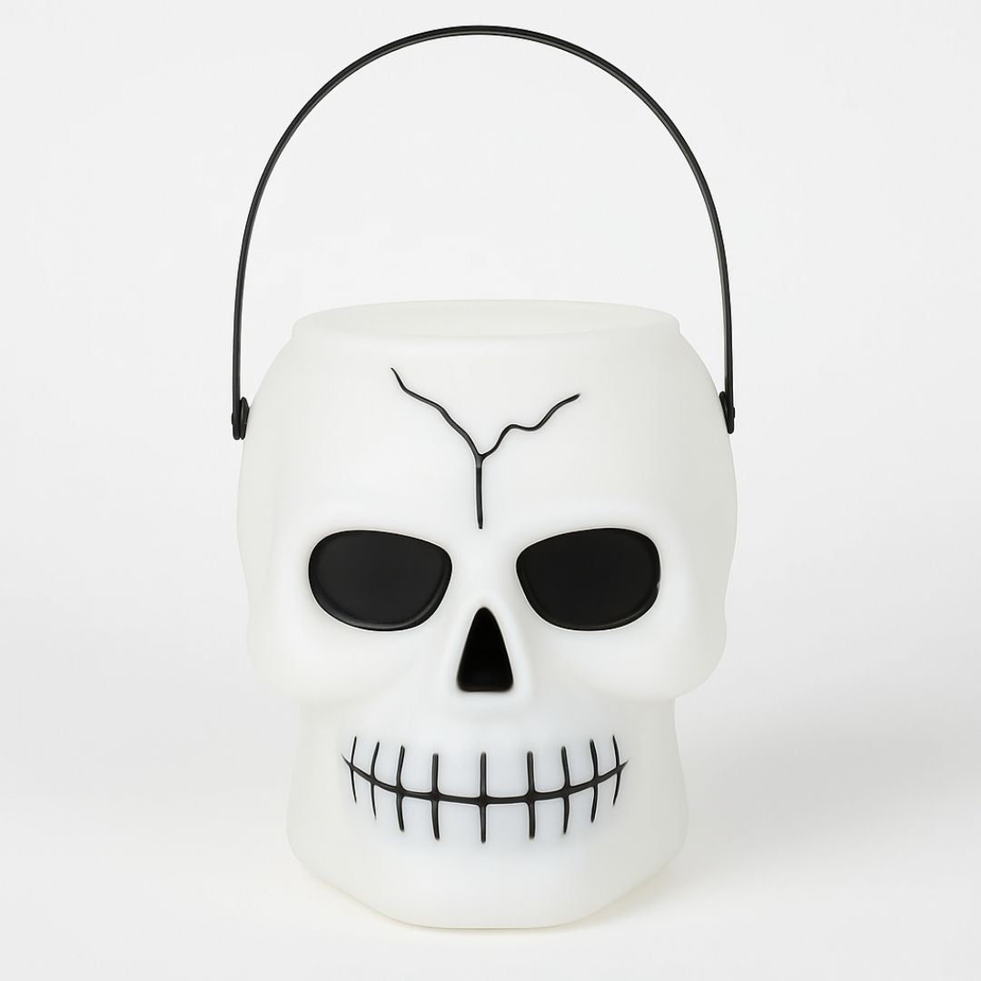 White Light Up Skull Basket for Halloween/ Theme Party Decor - 1PC