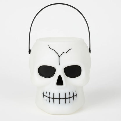 White Light Up Skull Basket for Halloween/ Theme Party Decor - 1PC