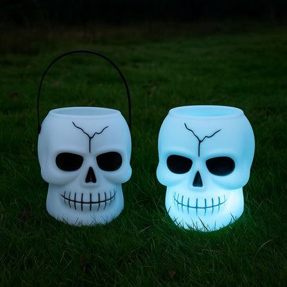 White Light Up Skull Basket for Halloween/ Theme Party Decor - 1PC