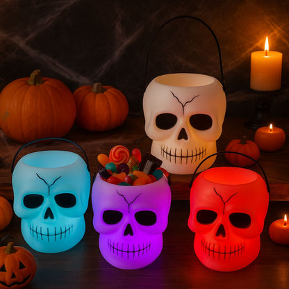 White Light Up Skull Basket for Halloween/ Theme Party Decor - 1PC