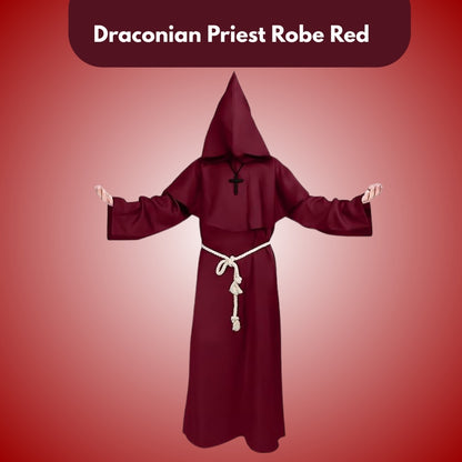 Draconian Priest Red Robe w/Rope, Hood and Cross Sign