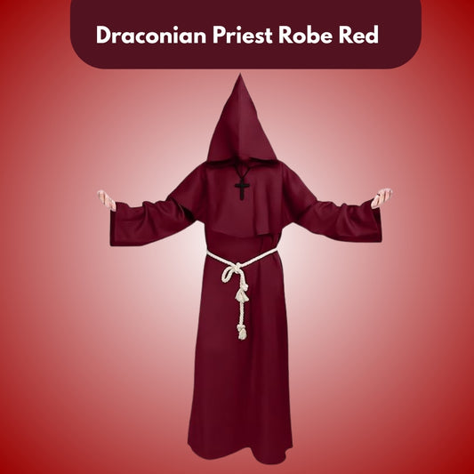 Draconian Priest Red Robe w/Rope, Hood and Cross Sign