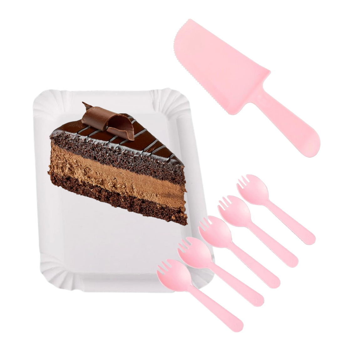 Pink Cake Knife, Forks &amp; Disposable Plates Set - Set of 21 PC