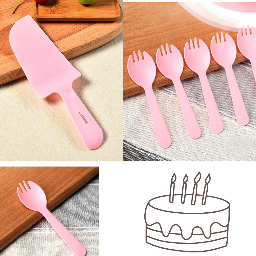 Pink Cake Knife, Forks &amp; Disposable Plates Set - Set of 21 PC