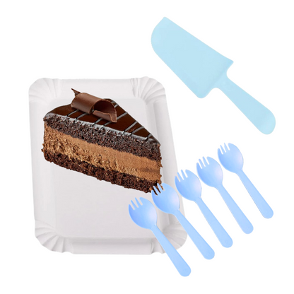 Blue Cake Knife, Forks &amp; Disposable Plates Set - Set of 21 PC