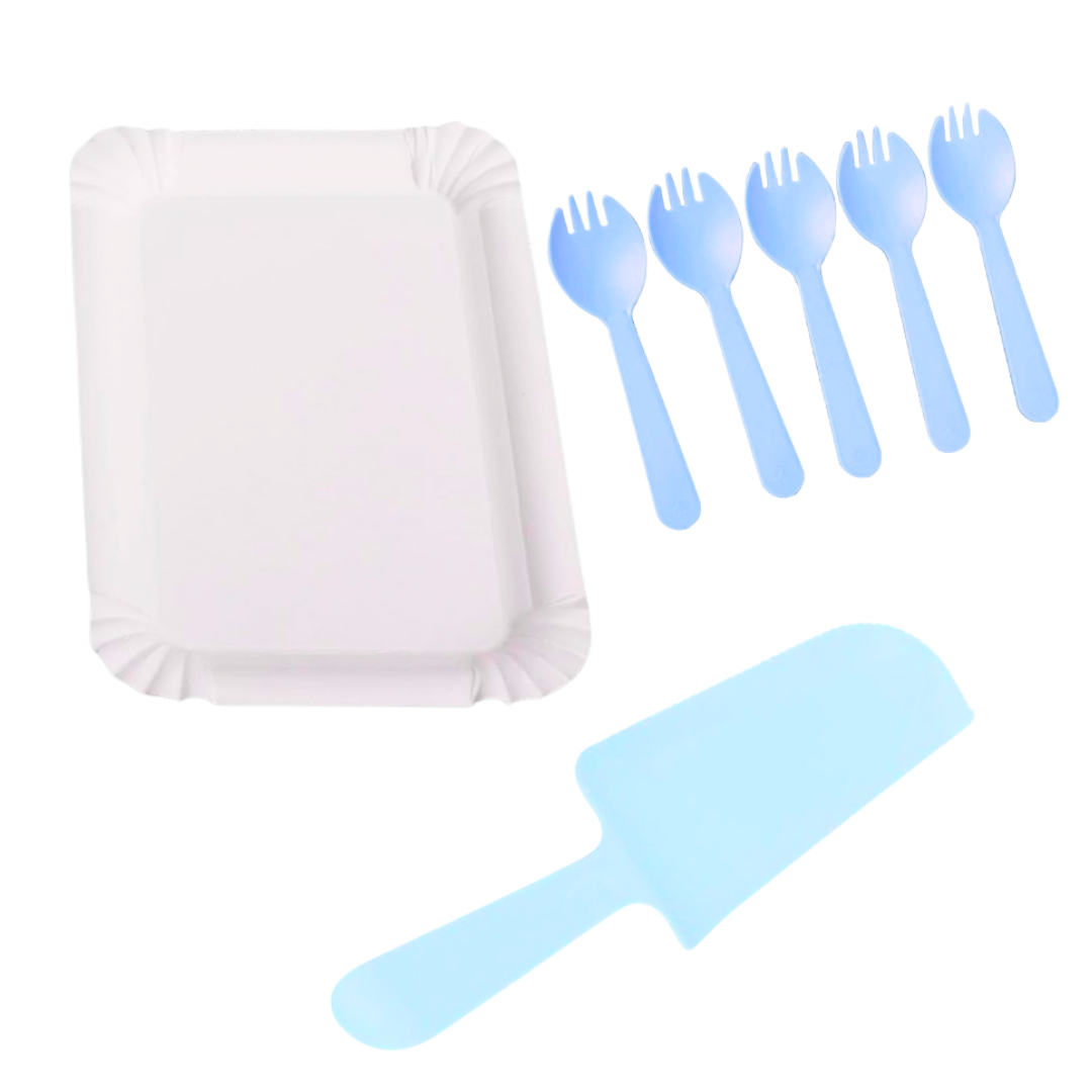 Blue Cake Knife, Forks &amp; Disposable Plates Set - Set of 21 PC