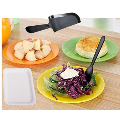 Black Cake Knife, Forks &amp; Disposable Plates Set - Set of 21 PC