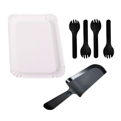 Black Cake Knife, Forks &amp; Disposable Plates Set - Set of 21 PC