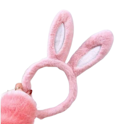 Plush Feather Bunny Ears Pink & White Headband - 1PC