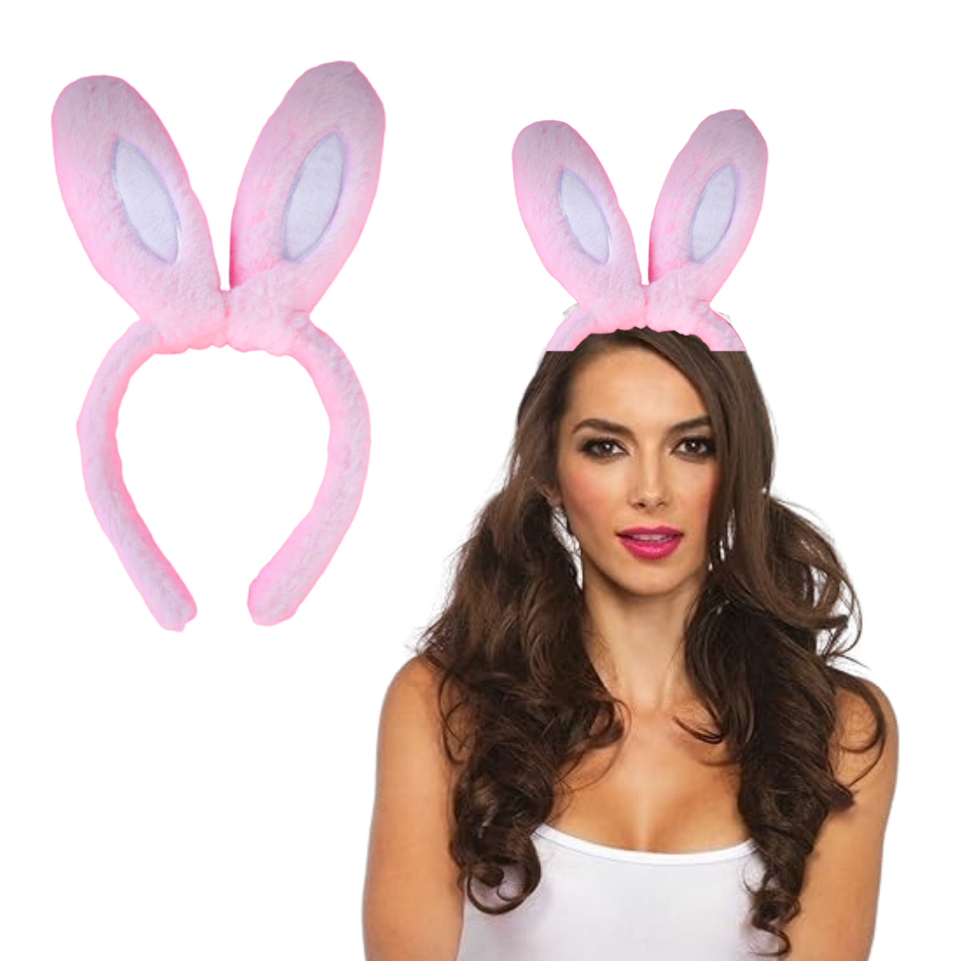 Plush Feather Bunny Ears Pink & White Headband - 1PC