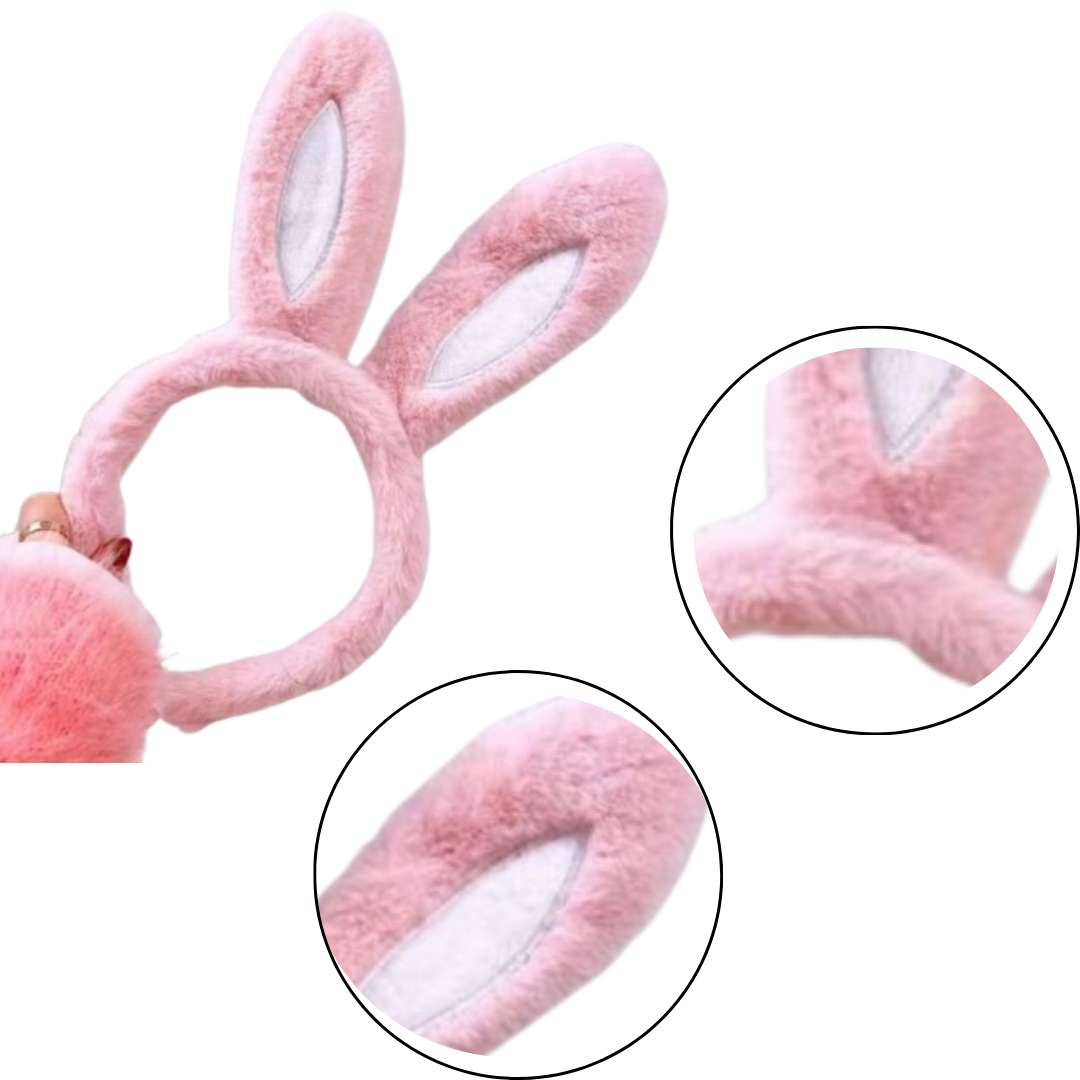 Plush Feather Bunny Ears Pink & White Headband - 1PC