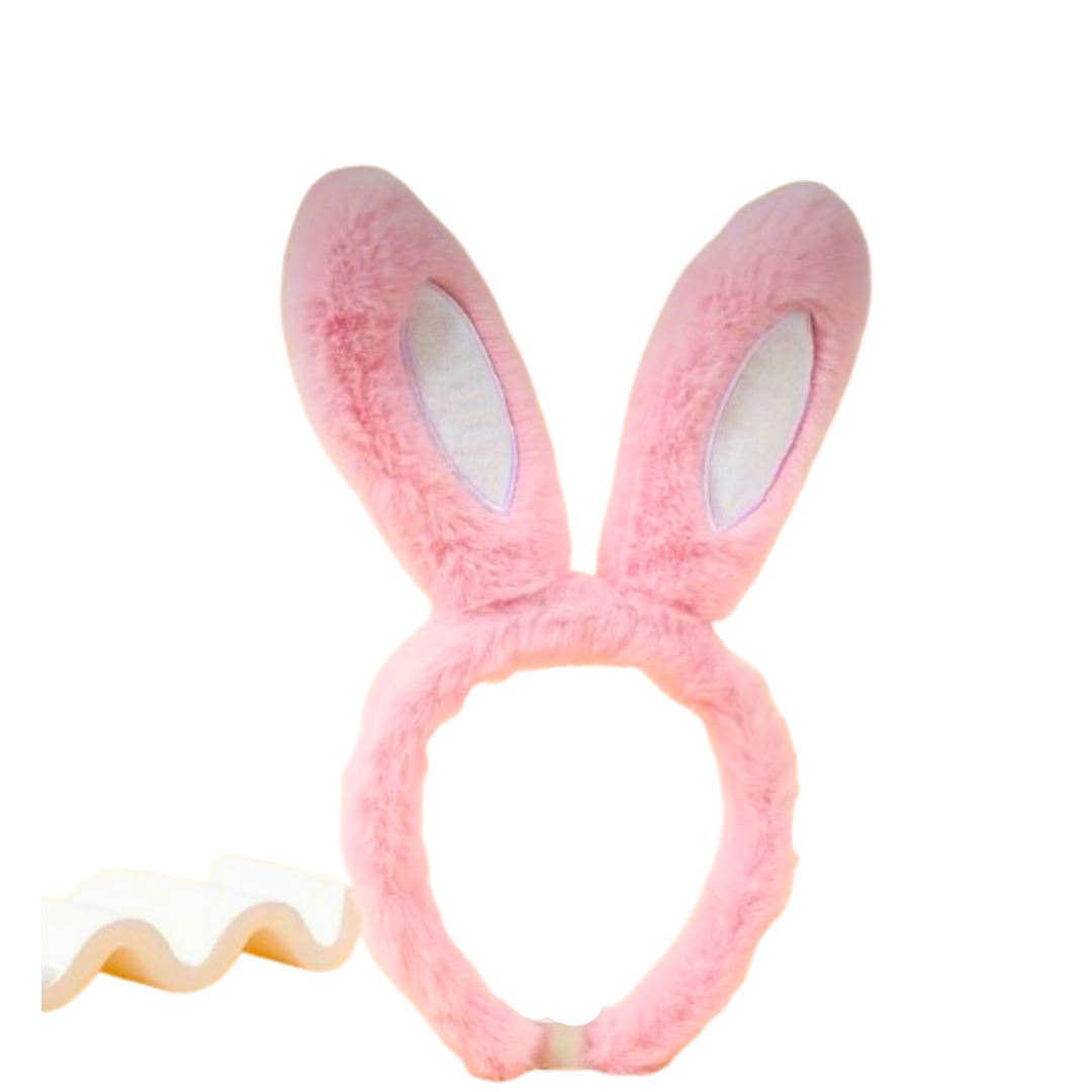 Plush Feather Bunny Ears Pink & White Headband - 1PC