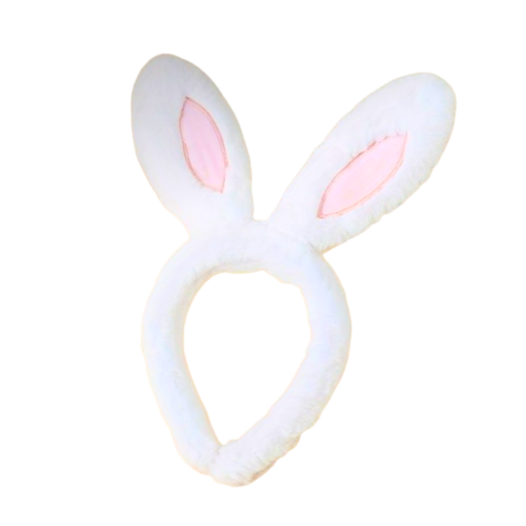 Plush Feather Bunny Ears White & Pink Headband - 1PC