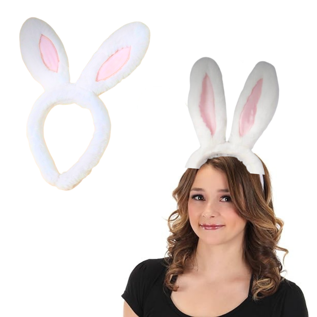 Plush Feather Bunny Ears White & Pink Headband - 1PC