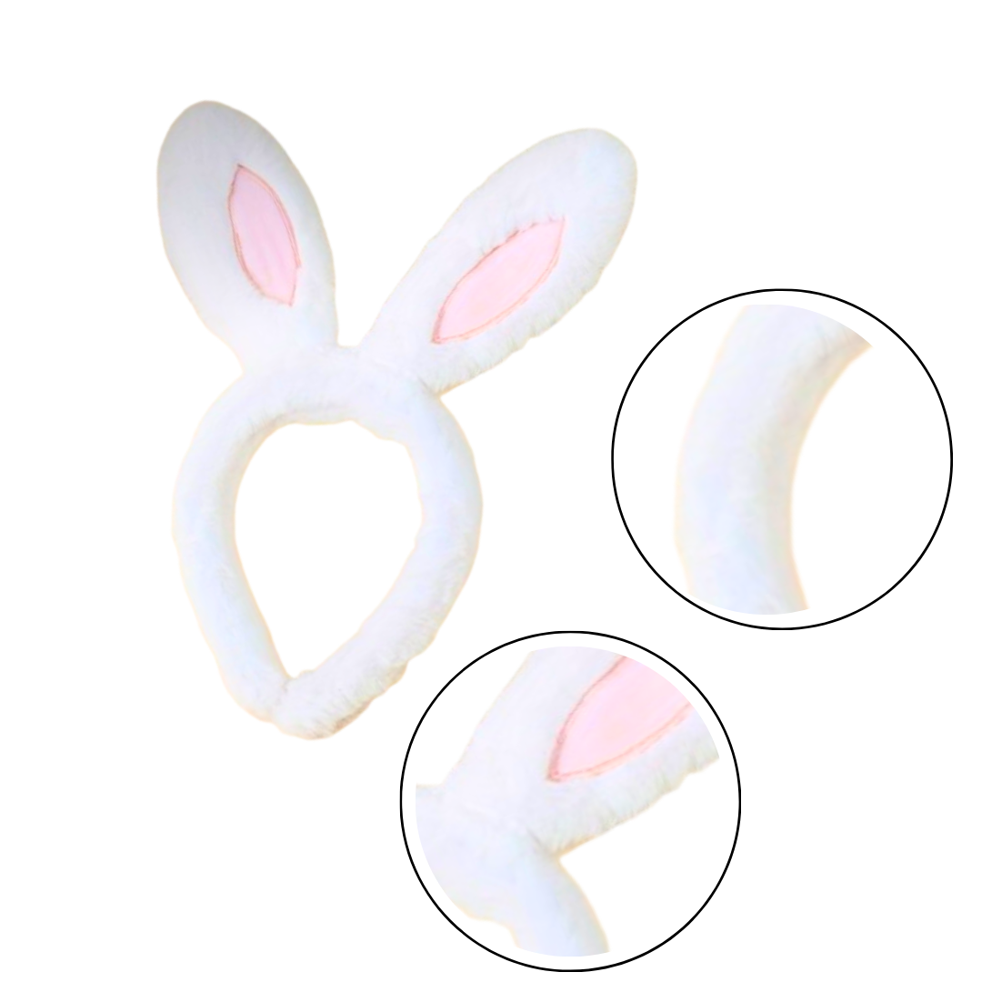 Plush Feather Bunny Ears White & Pink Headband - 1PC