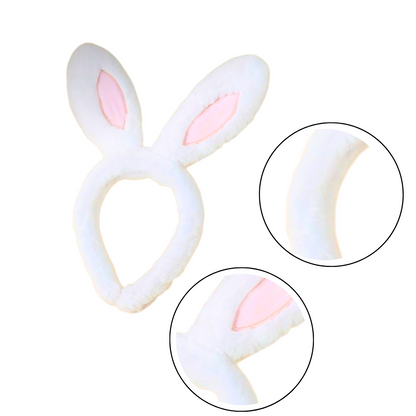 Plush Feather Bunny Ears White & Pink Headband - 1PC