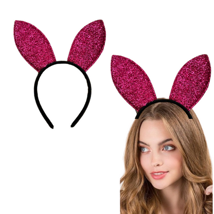 Play Boy Bunny Ears Shimmery Hot Pink Headband - 1PC