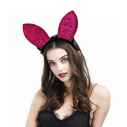 Play Boy Bunny Ears Shimmery Hot Pink Headband - 1PC