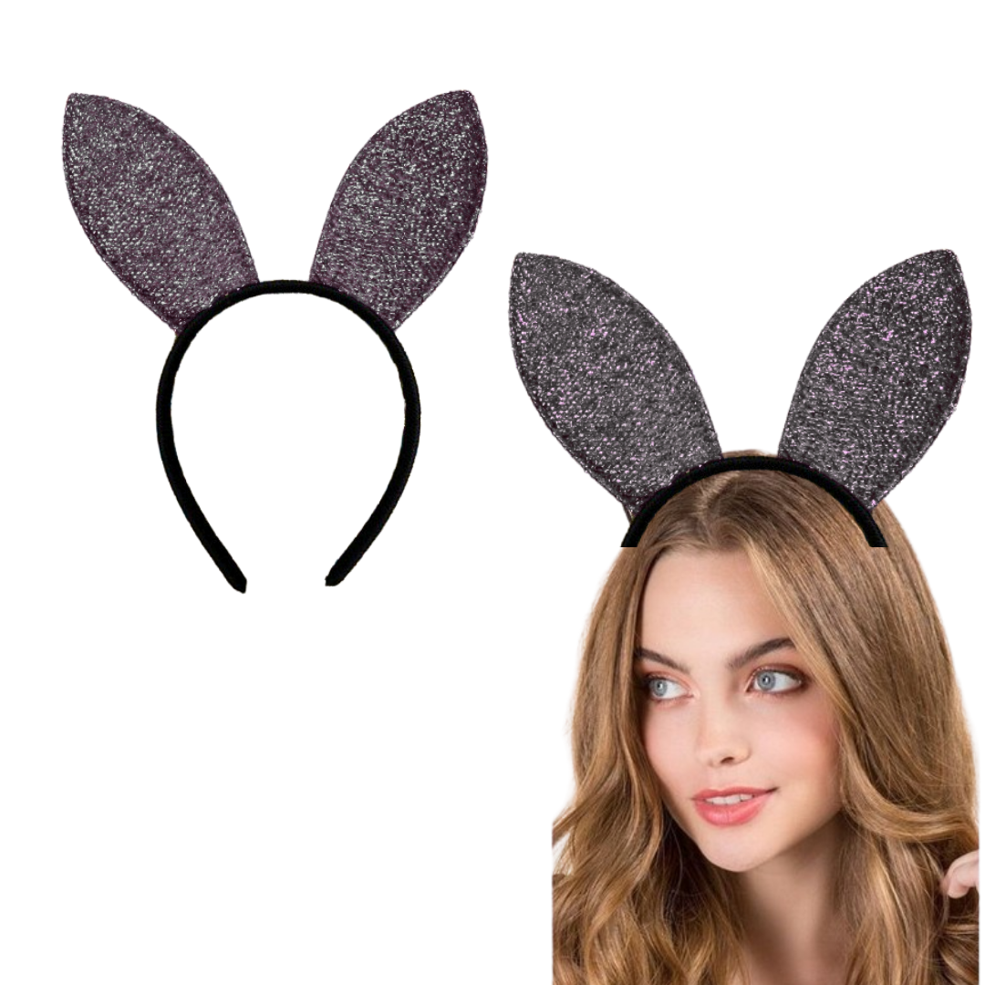 Play Boy Bunny Ears Shimmery Silver Headband - 1PC