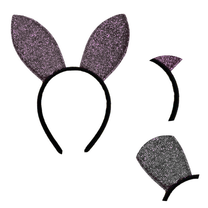 Play Boy Bunny Ears Shimmery Silver Headband - 1PC