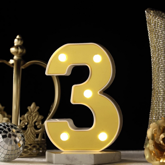 No.3 LED Golden Marquee, Light Up Marquee Number Sign, Battery Powered