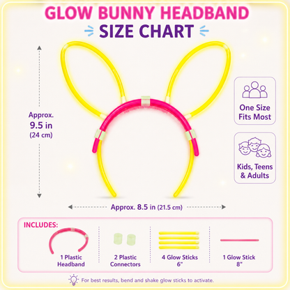 Glow In The Dark Bunny Headband Glow in The Dark Headband Rabbit Ear headband for Kids, Teens, Adults