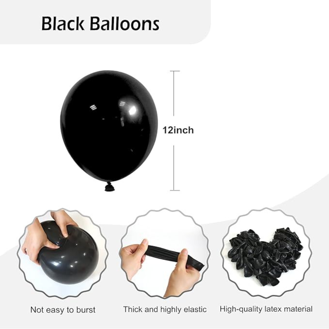 Chrome Black Balloons 12 inches - Pack of 10