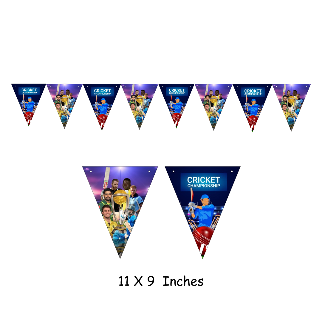 World Cup Cricket Designer Buntings - 11 inch x 9 inches - 10 FT