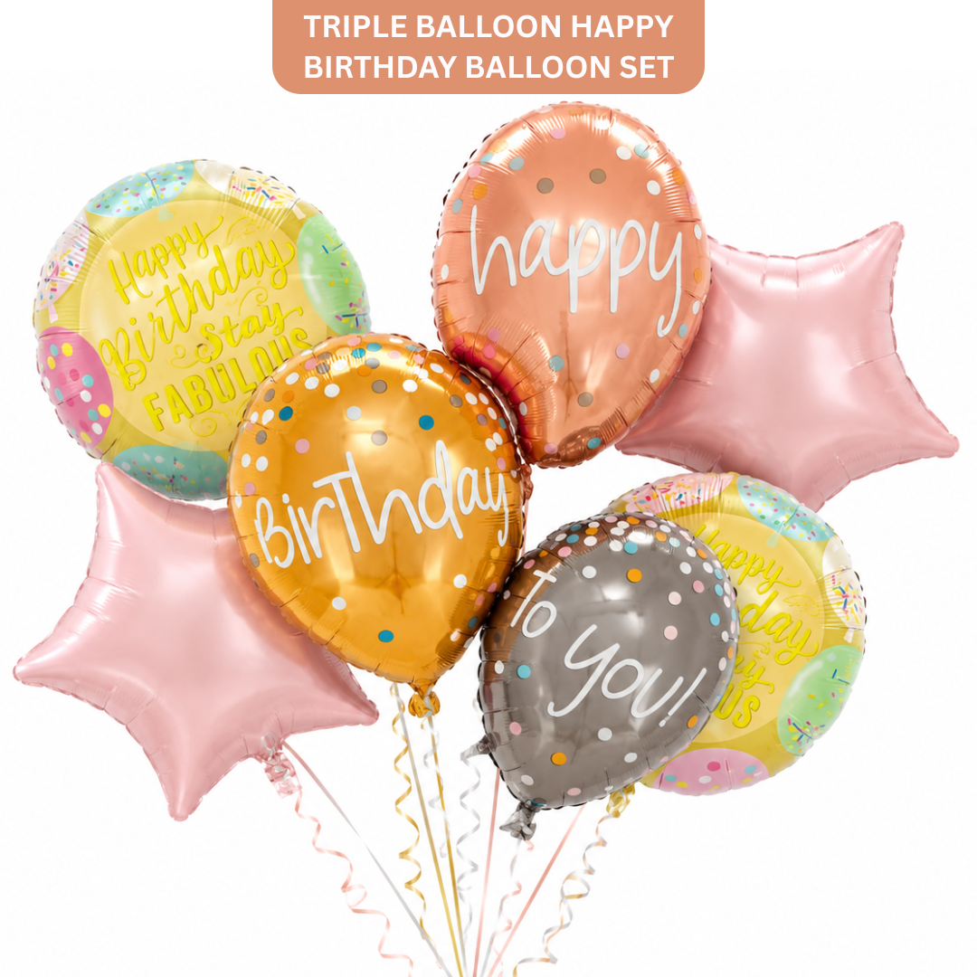 Triple Balloon Happy Birthday Balloon Set - 5PC