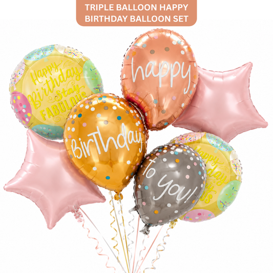 Triple Balloon Happy Birthday Balloon Set - 5PC