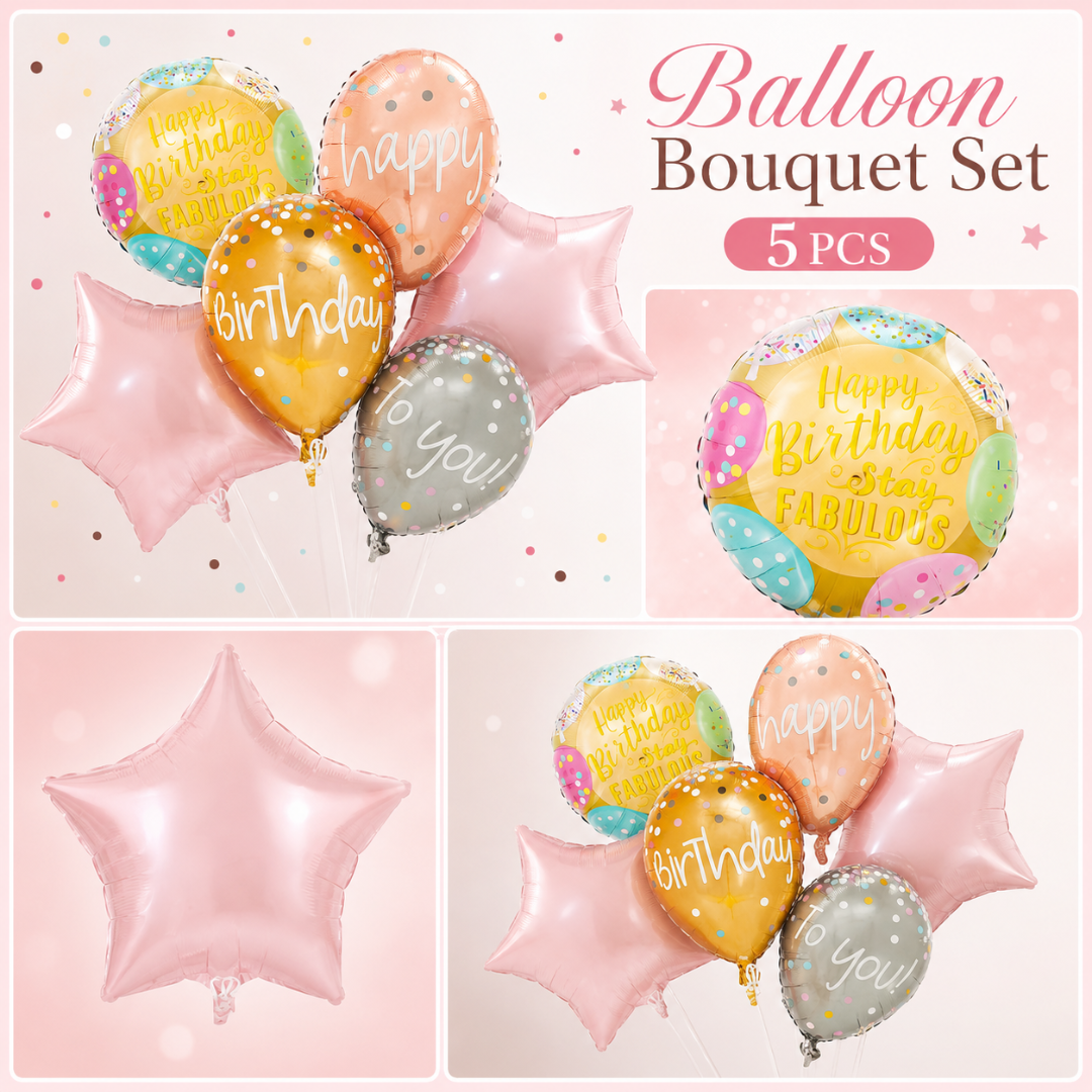 Triple Balloon Happy Birthday Balloon Set - 5PC