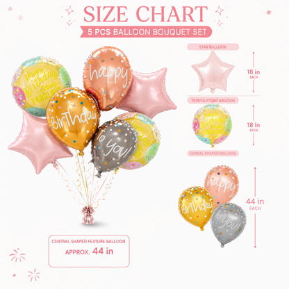 Triple Balloon Happy Birthday Balloon Set - 5PC