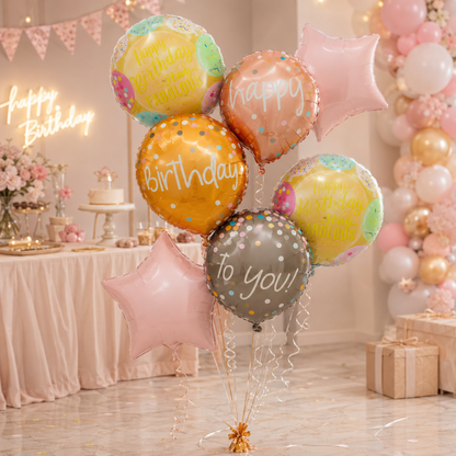 Triple Balloon Happy Birthday Balloon Set - 5PC