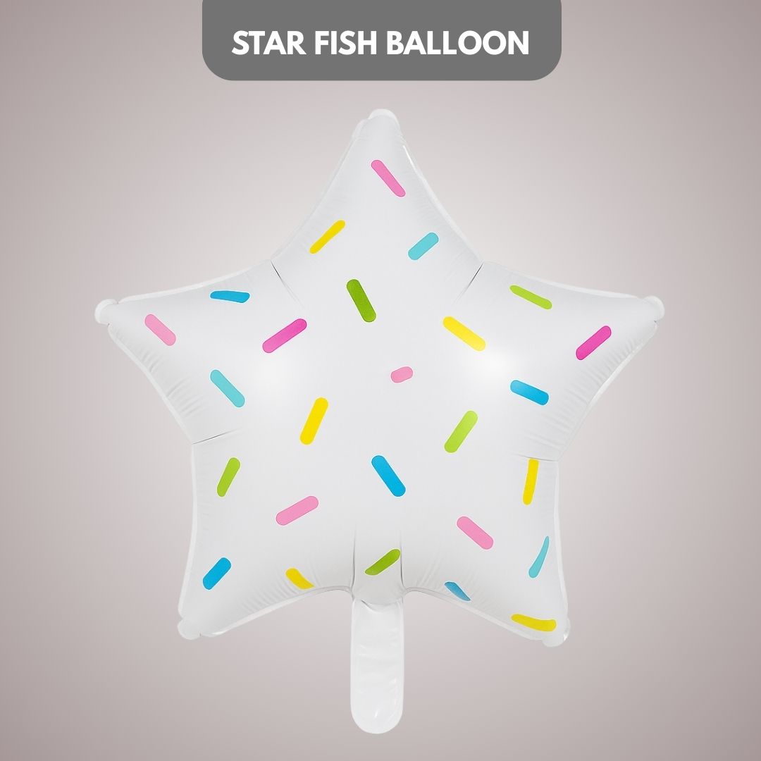 White Star Shaped Balloon with Multicolor Sprinklers 18"