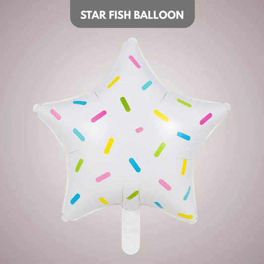White Star Shaped Balloon with Multicolor Sprinklers 18"