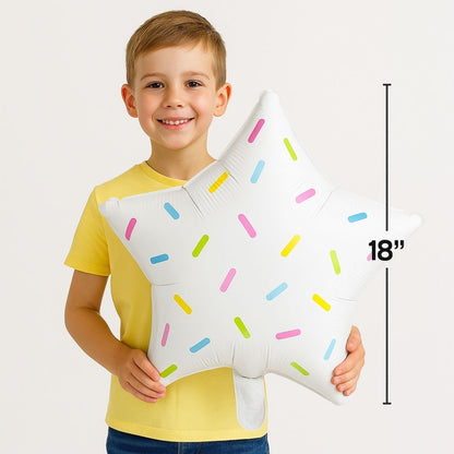 White Star Shaped Balloon with Multicolor Sprinklers 18"