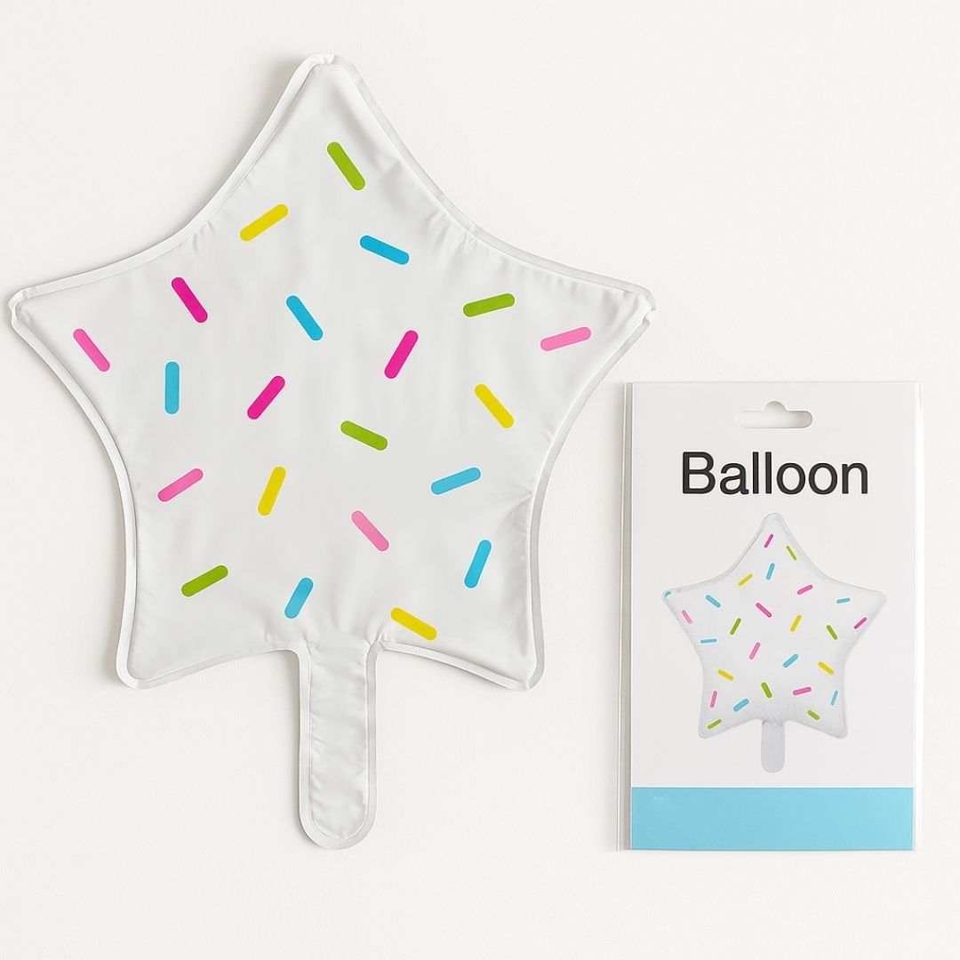 White Star Shaped Balloon with Multicolor Sprinklers 18"