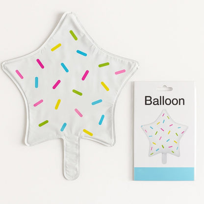 White Star Shaped Balloon with Multicolor Sprinklers 18"
