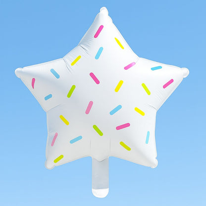 White Star Shaped Balloon with Multicolor Sprinklers 18"