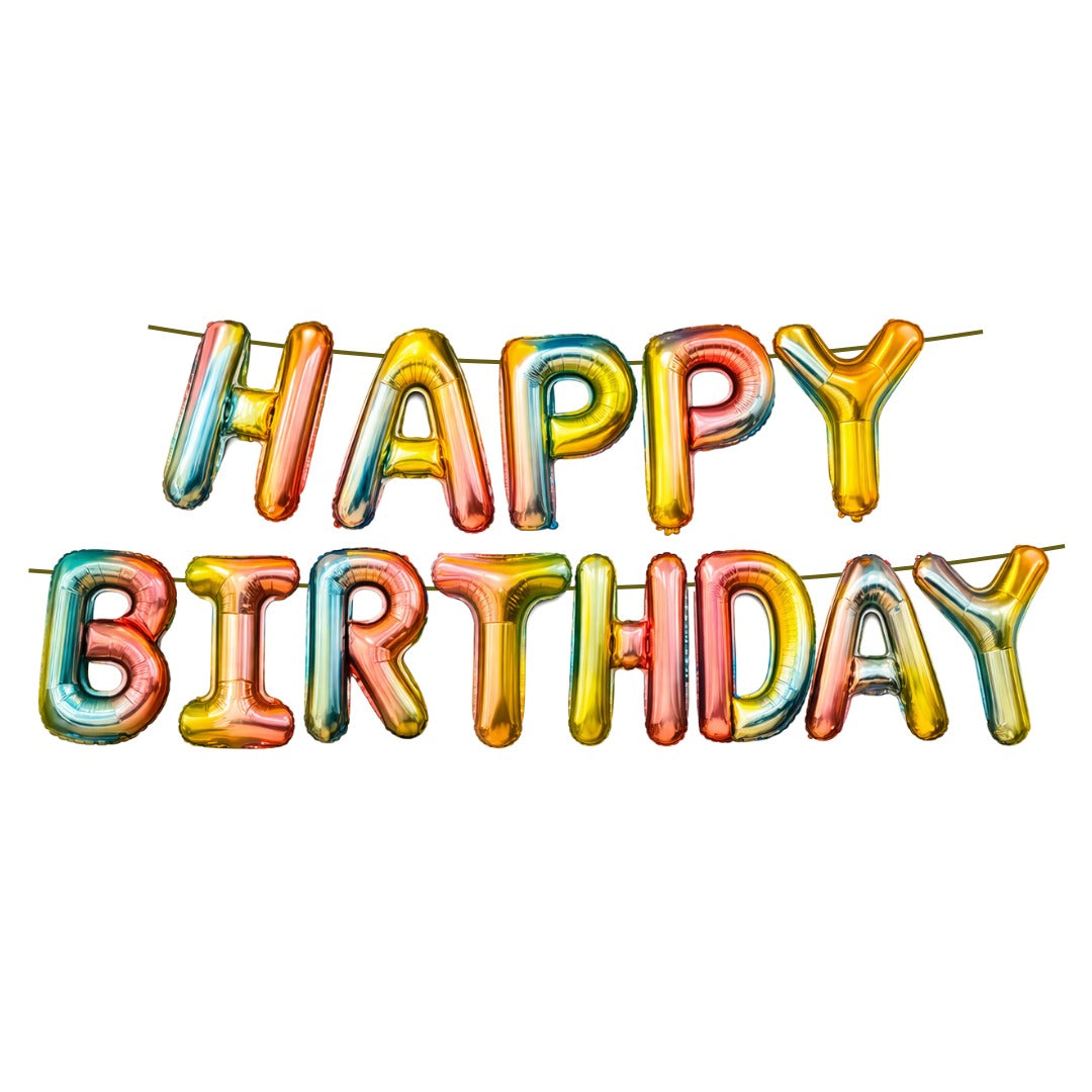 Iridescent Rainbow Color Happy Birthday Letter Balloons