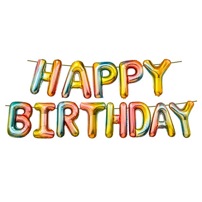 Iridescent Rainbow Color Happy Birthday Letter Balloons